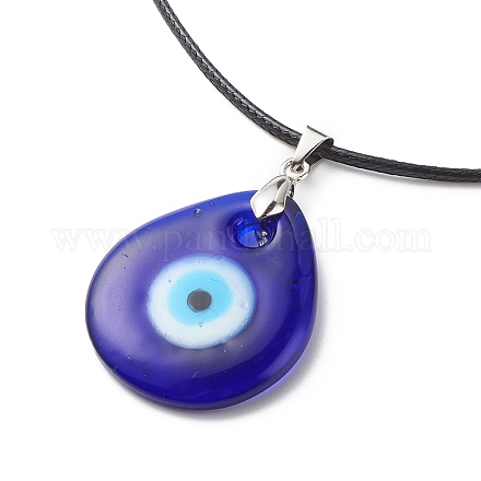 Collier pendentif mauvais œil au chalumeau bleu avec cordon ciré pour femme NJEW-JN03955-01-1