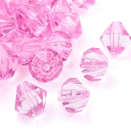 Perles bicône à facettes acryliques transparentes de couleur rose vif X-PL488Y-2-1