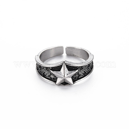 メンズアロイカフフィンガー指輪  オープンリング  カドミウムフリー＆鉛フリー  スター  アンティークシルバー  usサイズ8（18.1mm） RJEW-N029-073-1