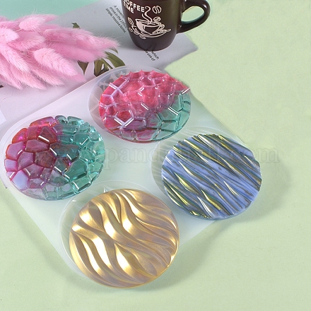 Flat Round with Water Ripple Cup Mat Silicone Molds DIY-L065-03-1