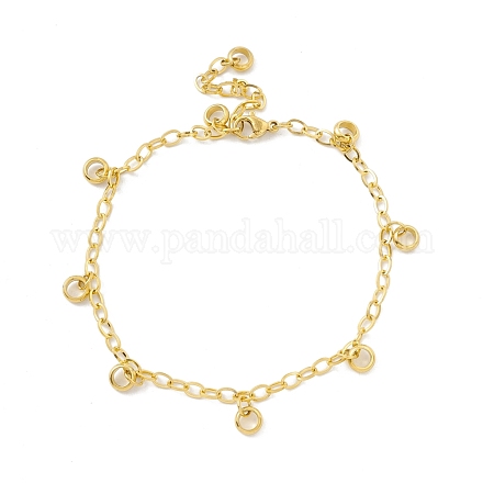 Vacuum Plating 304 Stainless Steel Ring Charms Bracelet with Cable Chains for Women STAS-E001-29G-1