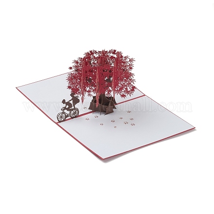Rechteck 3d roter Ahornbaum Pop-Up Papiergrußkarte AJEW-A008-05-1