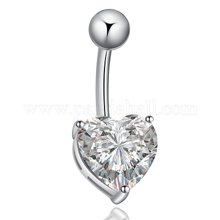 Platino placcato gioielli per il corpo cuore cubic zirconia ottone ombelico anello ombelico anelli pancia AJEW-EE0001-01B-1