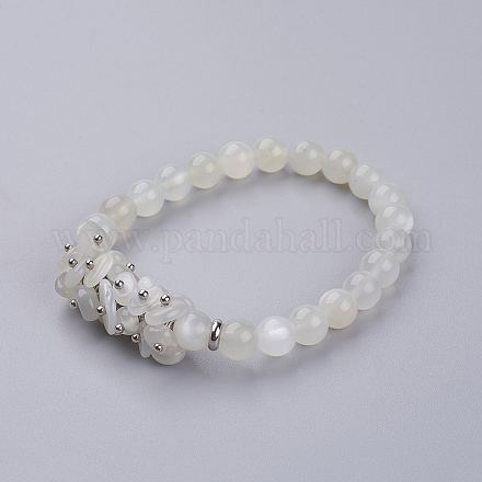 Bracelets extensibles en perles de pierre de lune blanche naturelle BJEW-JB03553-03-1
