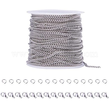 Pandahall 33 pieds 304 chaînes de câble torsadées en acier inoxydable avec 20 fermoirs à griffes de homard et 30 anneaux de saut pour la fabrication de bijoux STAS-PH0015-01-1