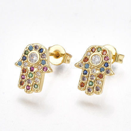 Brass Micro Pave Cubic Zirconia(Random Mixed Color) Ear Studs EJEW-S201-98-1