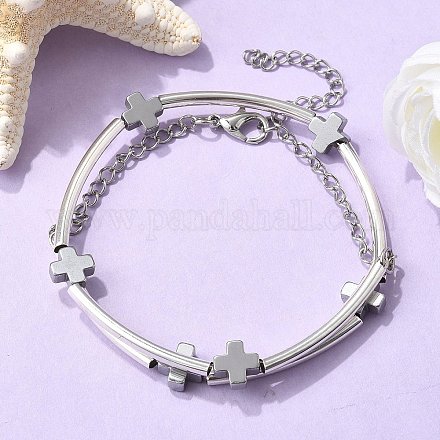 Браслеты из латунных трубчатых бусин для женщин BJEW-JB11589-02-1