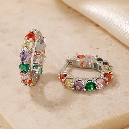 Винтажные разноцветные круглые латунные серьги-кольца с кубическим цирконием FK0958-1