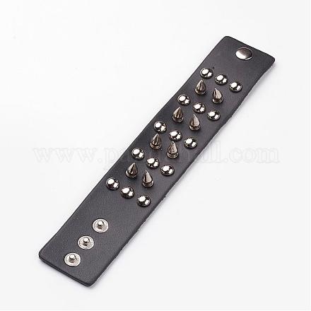 Bracelets rivet en cuir de vachette style punk rock BJEW-D438-05-1
