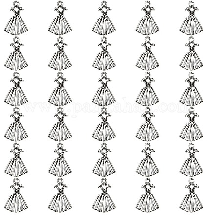 合金のチベット風チャーム  ドレスのチャーム  カドミウムフリー＆鉛フリー  アンティークシルバー  19x14x1.5mm  穴：1.4mm TIBE-YW0001-01AS-1