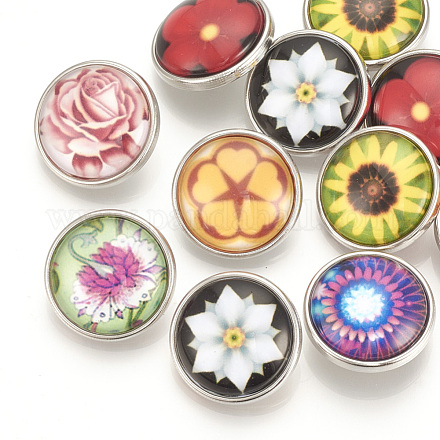 Flower Pattern Brass Glass Snap Buttons SNAP-Q007-096P-M-1