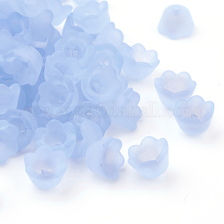 Stämmige cyan transparente gefrostete Tulpenblume Acryl Perlenkappen X-PL543-5-1