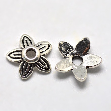 Accessoires de bijoux vintage perles de coupelles en argent pur de Thaïlande en fleur STER-L008-197-1