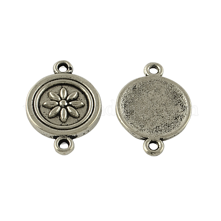 Tibetan Style Alloy Flat Round with Flower Links TIBEP-R345-09AS-NR-1