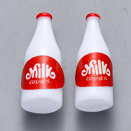 樹脂ビーズ  ステッカー付き  穴なし/ドリルなし  単語ミルク付き牛乳瓶 cosrbtie  レッド  24x10x9mm X-CRES-N022-34A-1
