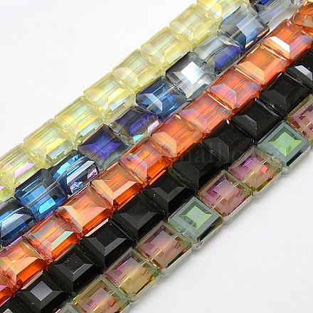 Chapelets de perles carrées en verre de cristal électrolytique EGLA-F064-M-1