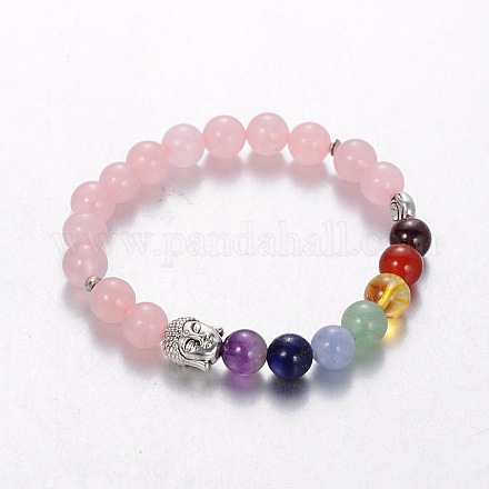 Étirer bijoux bouddhiste multicolores bracelets de pierres précieuses de chakra X-BJEW-JB01687-05-1