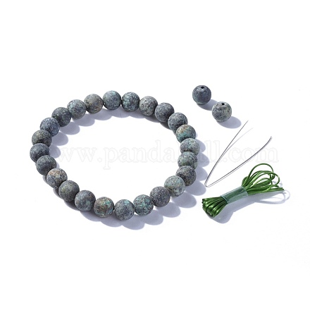 Natural African Turquoise(Jasper) Round Beads Stretch Bracelets BJEW-JB04174-04-1