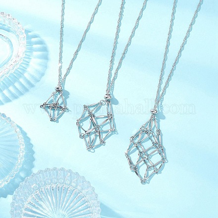 3 шт. 3 стиля 304 нержавеющая сталь пустой макраме мешочек кулон сингапурская цепочка ожерелья NJEW-JN05284-1