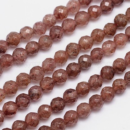 Faceted(64 Facets) Natural Strawberry Quartz Round Bead Strands G-L411-29-8mm-1