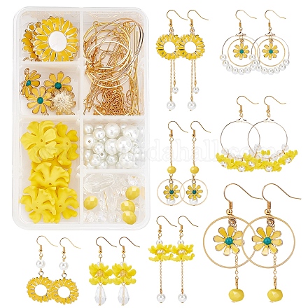 Sunnyclue 198pcs diy kits de fabricación de aretes estilo flor amarilla DIY-SC0014-88-1