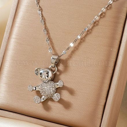 Ожерелья с подвеской из латунных блестящих прозрачных кубических цирконий с рисунком медведя для женщин EB4011-1-1