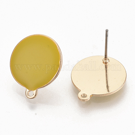 鉄のエナメルスタッドのイヤリングのパーツ  生の（メッキされていない）ピンとループ付き  フラットラウンド  ライトゴールド  ゴールド  18x15.5x2~2.5mm  穴：0.9~1.4mm  ピン：1mm IFIN-N003-03B-1