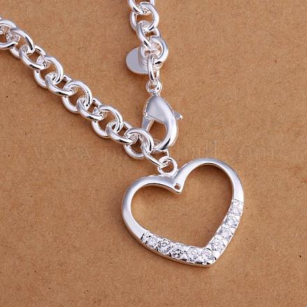 Simple Silver Plated Brass Cubic Zirconia Heart Pendant Necklaces For Women NJEW-BB12877-1