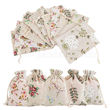 PandaHall Burlap Drawstring Bags with Printed Flower Leaf 5 Styles Packing Pouches Gift Bag Wedding Favors Bag Advent Calendar Bags for Jewellery Craft Wedding Party Shower Birthday Christmas 40pcs ABAG-PH0001-22-1