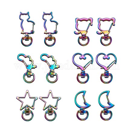 合金回転式ナスカン  スイベルスナップフック  混合図形  虹色  2個/形  12個/セット PALLOY-TA0001-65-1