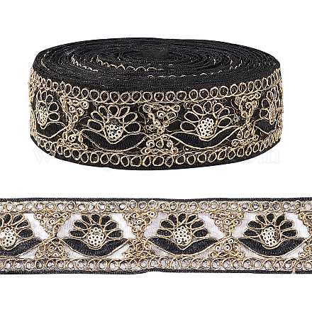 10 ярд ленты из органзы с цветочной вышивкой и пайетками SRIB-WH0011-202A-1