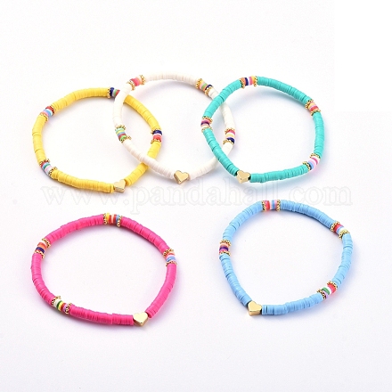 Handgefertigte Heishi Perlen Stretch Armbänder aus Fimo BJEW-JB05077-1