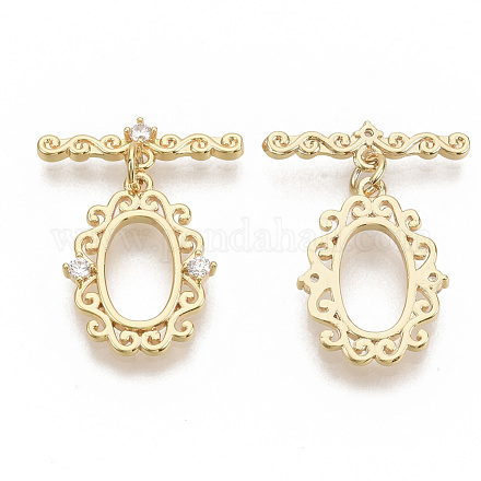 Brass Micro Pave Clear Cubic Zirconia Toggle Clasps KK-T051-24G-NF-1