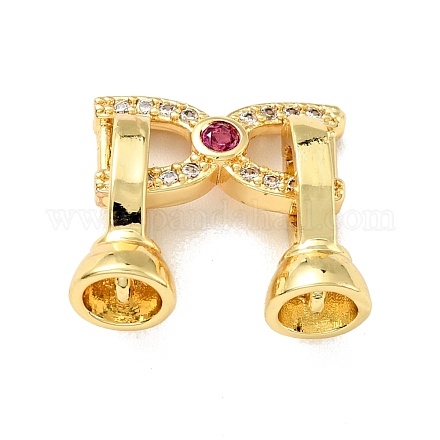 Rack Plating Brass Micro Pave Clear & Cerise Cubic Zirconia Fold Over Clasps KK-E034-36G-1