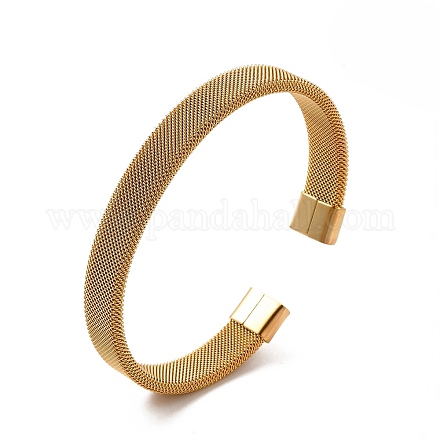 304 braccialetto a polsino aperto a forma di catena a maglie piatte in acciaio inossidabile per donna BJEW-C0033-06G-1