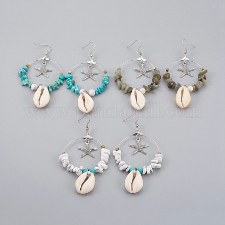 Chip Natural & Synthetic Mixed Stone Dangle Earrings EJEW-JE02914-1