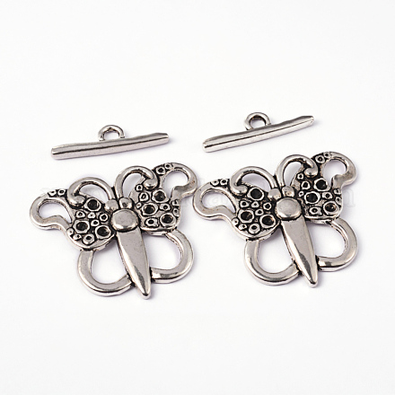 Tibetan Style Butterfly Toggle Clasps X-TIBE-A15234-AS-NR-1