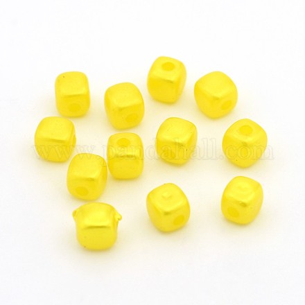 Opaque ABS Plastic Imitation Pearl Cube Beads MACR-M016-07-1