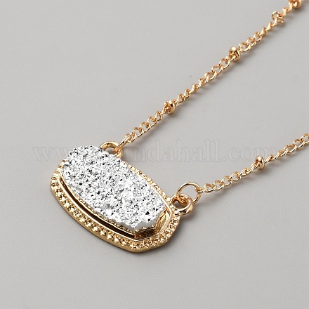 Овальное колье с подвеской из искусственной смолы «друзы» и цепочками-сателлитами из сплава NJEW-WH0016-39G-06-1