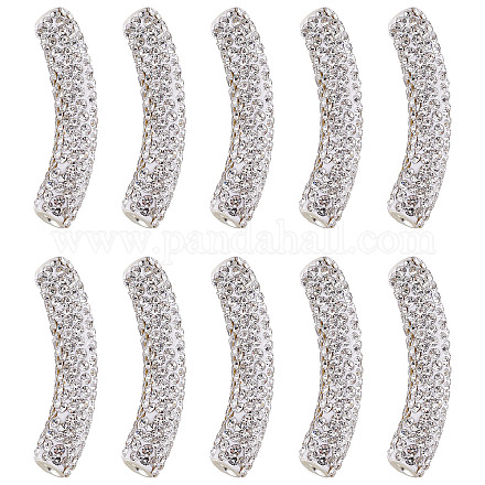 SUNNYCLUE 1 Box 10Pcs Rhinestone Tube Beads Curved Beads Crystal Bead Tube Spacer Beads Metal Loose Beads for Jewelry Making Charms Women DIY Earring Necklace Bracelet Crafts Supplies RB-SC0001-08-1
