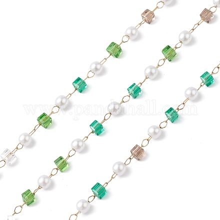 Würfelförmige und runde Perlenketten aus Glas und ABS-Imitatperlen CHS-P016-43G-02-1