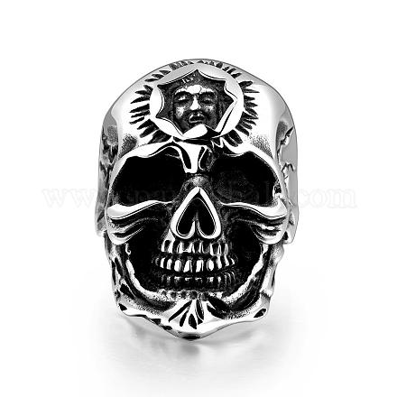 Punk Rock Style 316L Surgical Stainless Steel Skull Finger Rings for Men RJEW-BB01216-10AS-1