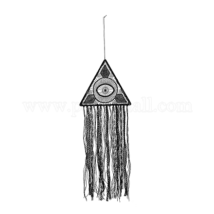 Handmade Evil Eye Woven Net/Web with Feather Pendant Decoration HJEW-I012-02-1