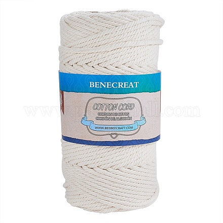 BENECREAT 4mmx100m 4-Strand Cotton Cord 100% Natural Handmade Macrame Cotton Rope for String Wall Hangings Plant Hanger OCOR-BC0011-C-01-1