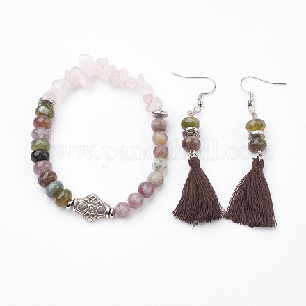 Natural Lilac Jade and Rose Quartz Jewelry Sets SJEW-JS00952-03-1