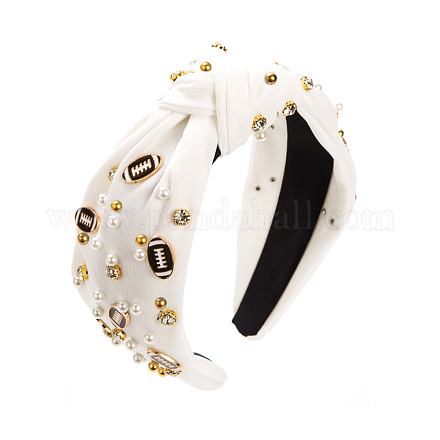 Alloy Rugby Pearl Rhinestones Hair Bands PW-WG37088-08-1