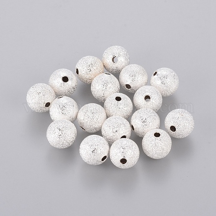 Perles rondes texturées plaquées couleur argent pour la fabrication de bijoux X-EC226-S-1