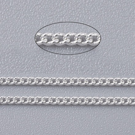 真鍮ツイストチェーン  カーブチェーン  溶接されていない  スプールで  オーバル  鉛フリー＆ニッケルフリー＆カドミウムフリー  銀  1.8x1x0.36mm  約301.83フィート（92m）/ロール CHC-S100-S-NF-1