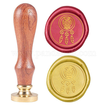 SUPERDANT 25mm Owl Pattern Dream Catcher DIY Wood Wax Seal Stamp Removable Sealing Stamp with Brass Head and Wood Handle for Wedding Invitation Gift Bag Letter Document AJEW-WH0131-518-1