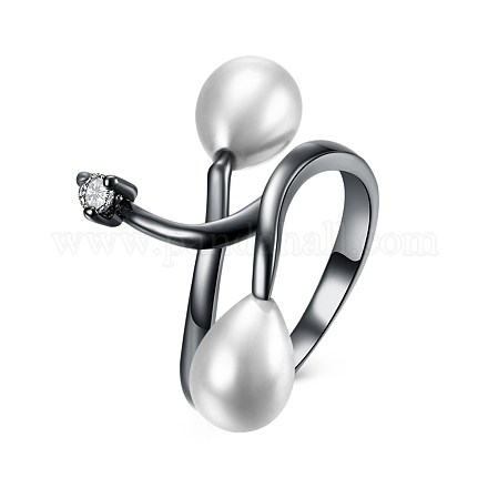 エレガントな真鍮のシェルパールの指の指輪  ガンメタ色  サイズ6  16.5mm RJEW-BB23127-6-1